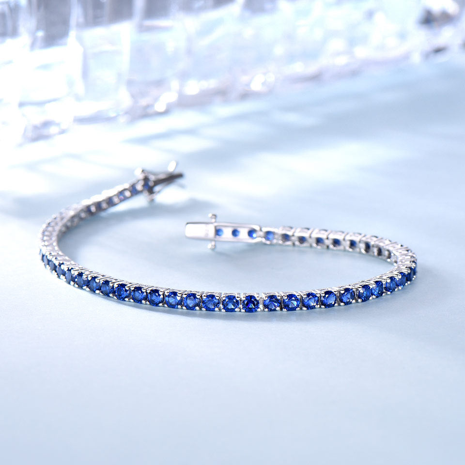 Blue Sapphire Tennis Bracelet in 925 Sterling Silver