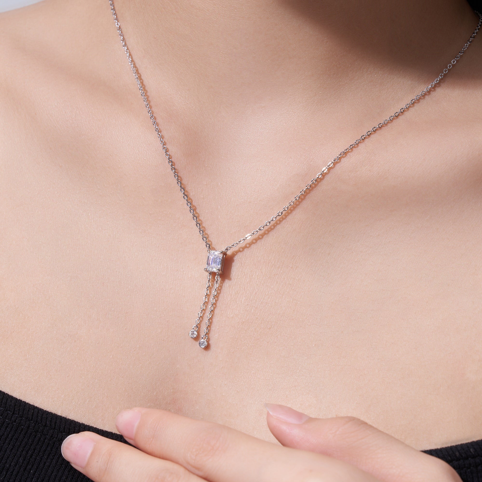 Crystal Drop Lariat Moissanite Necklace