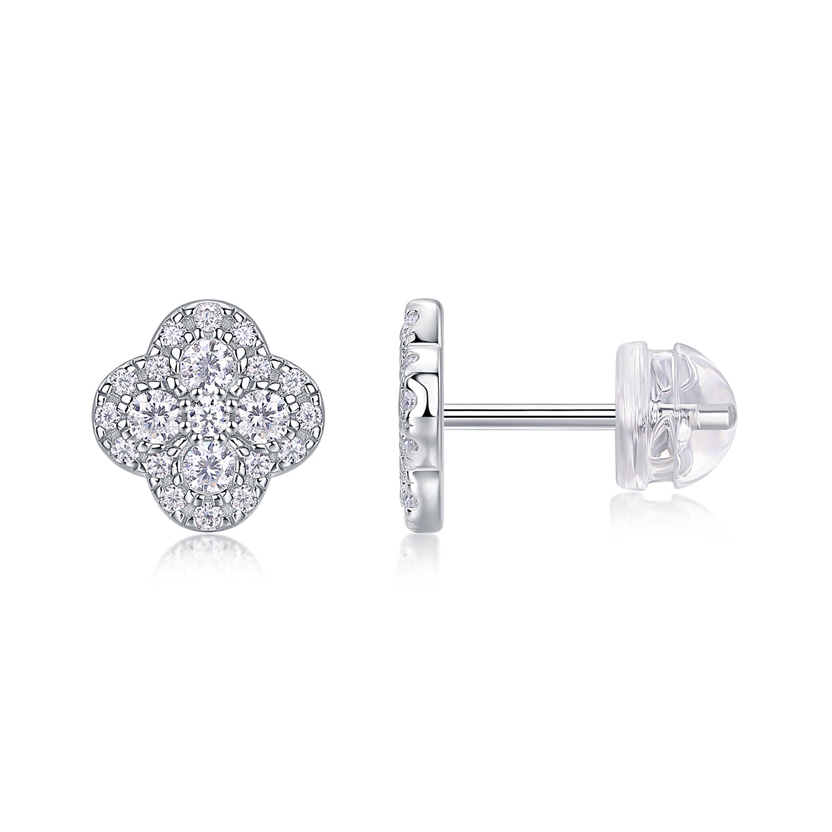 Lucky Clover Moissanite Stud Earrings