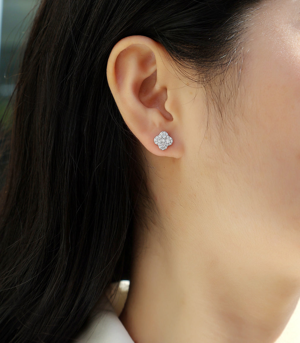 Lucky Clover Moissanite Stud Earrings