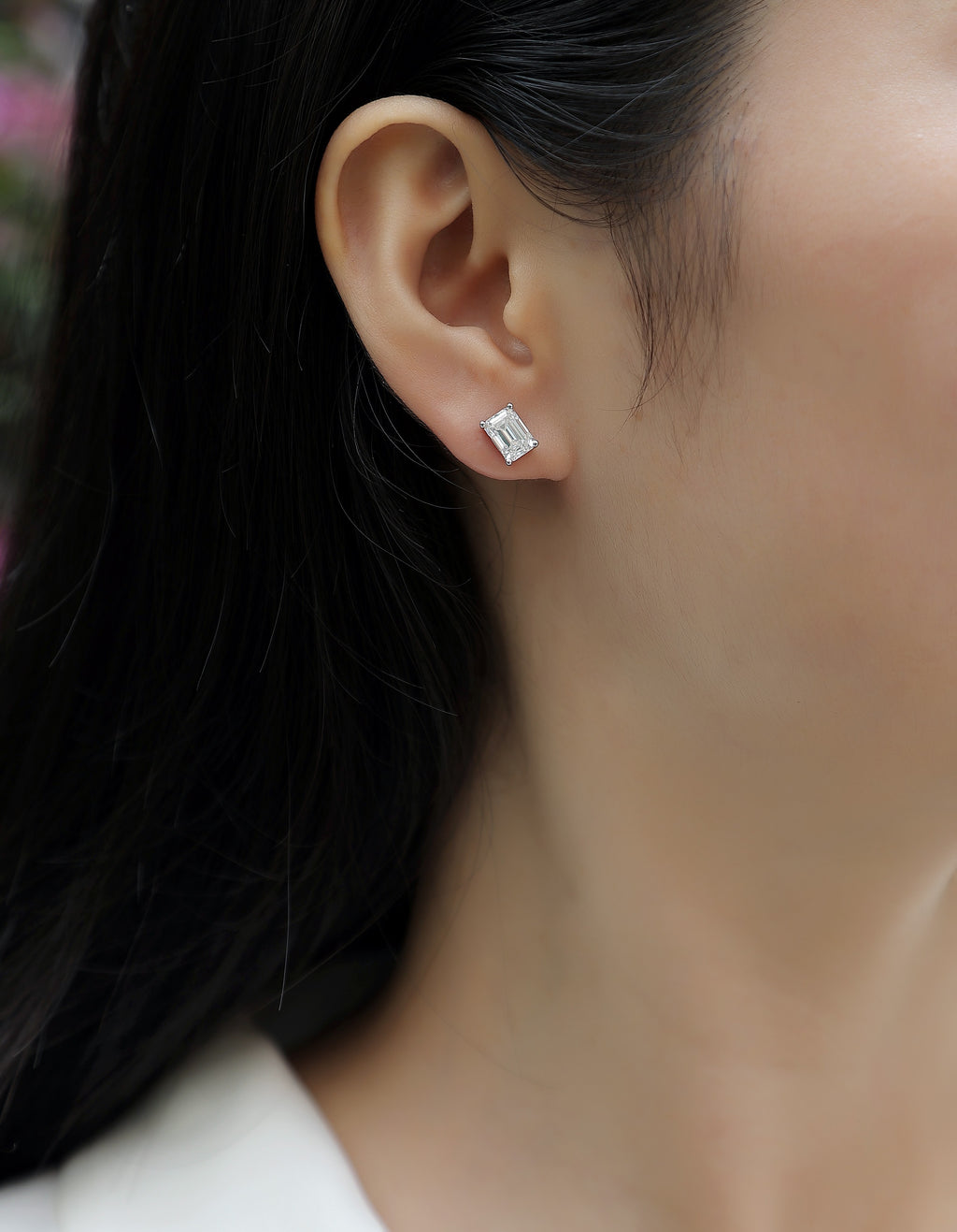 Emerald Cut Moissanite Stud Earrings – Classic Sparkle