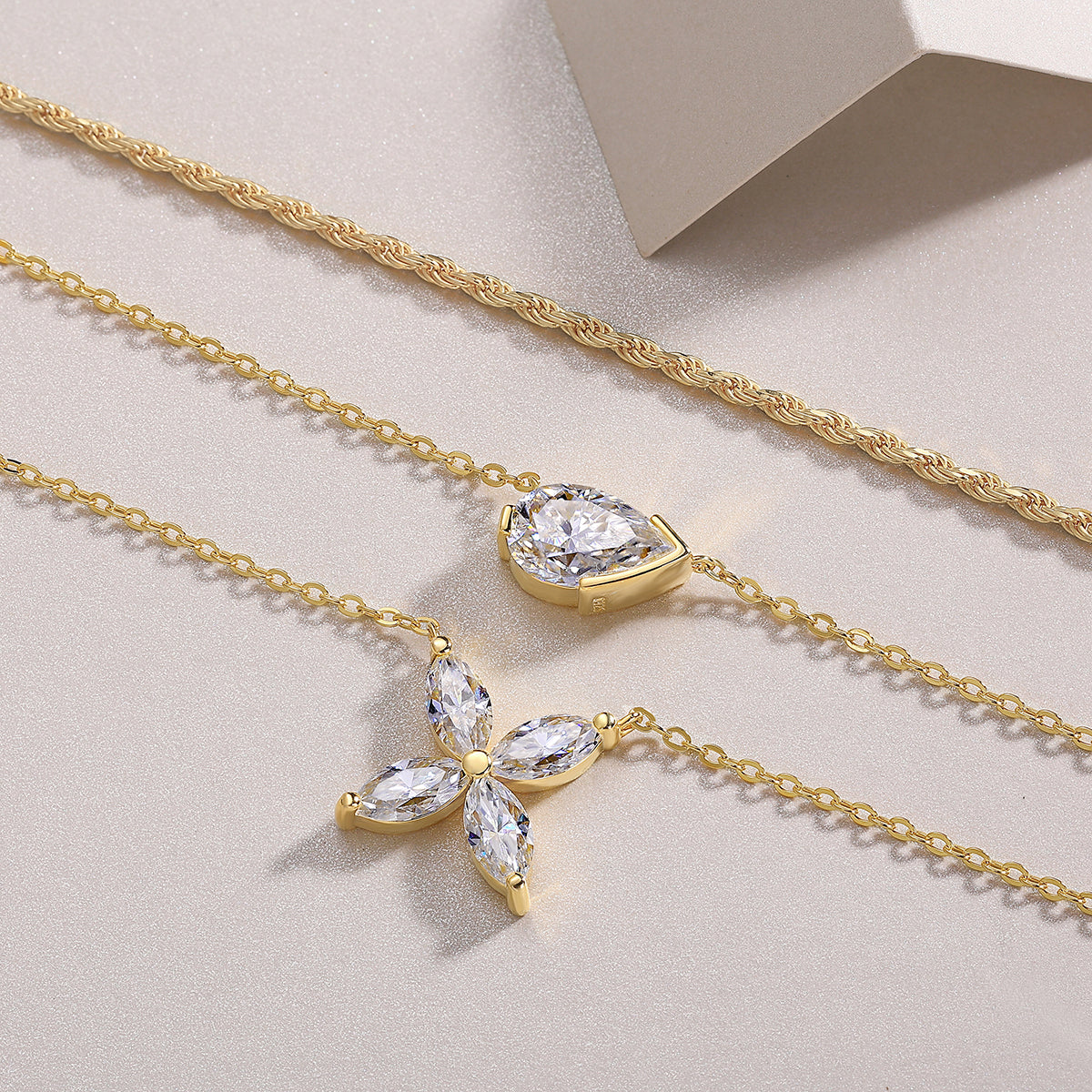 Golden Pear Layer Moissanite Necklace