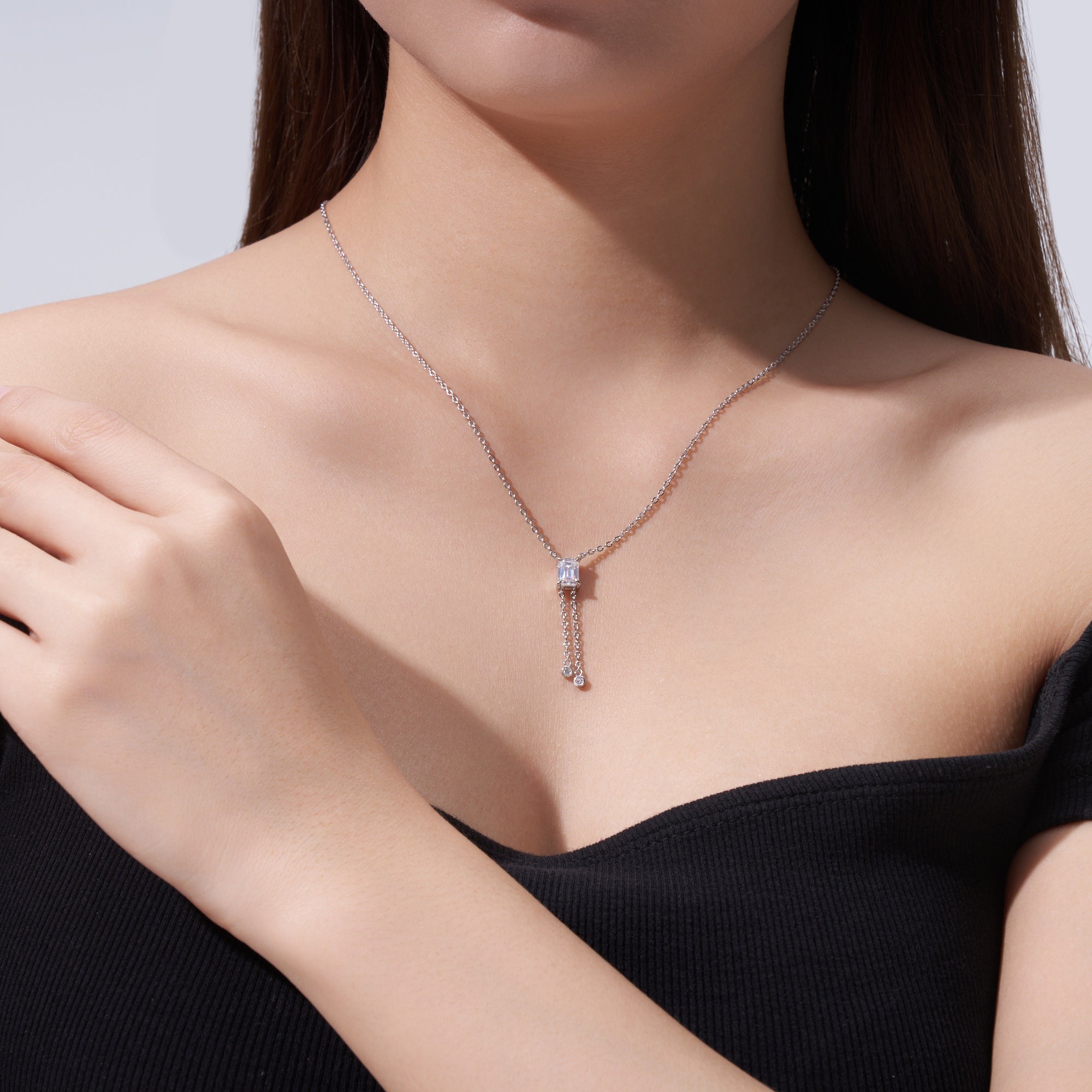 Crystal Drop Lariat Moissanite Necklace