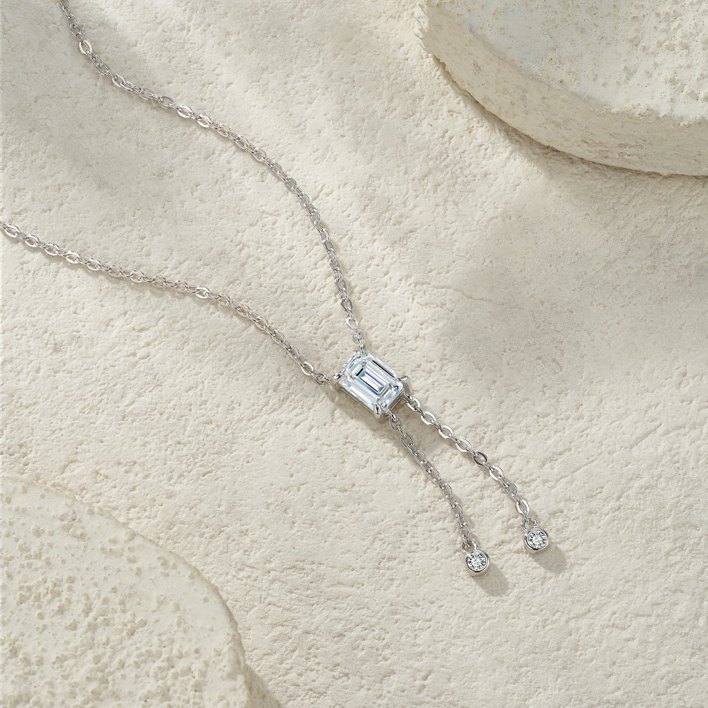 Crystal Drop Lariat Moissanite Necklace