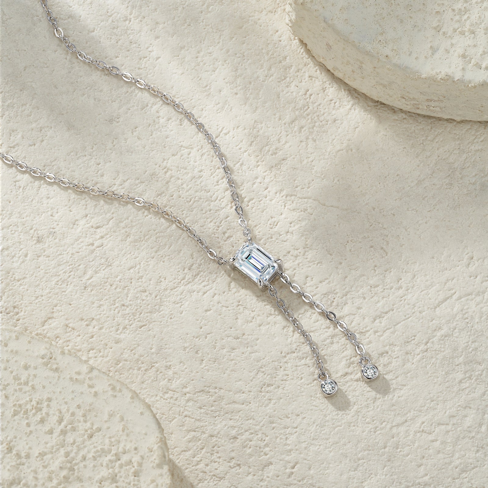 Crystal Drop Lariat Moissanite Necklace
