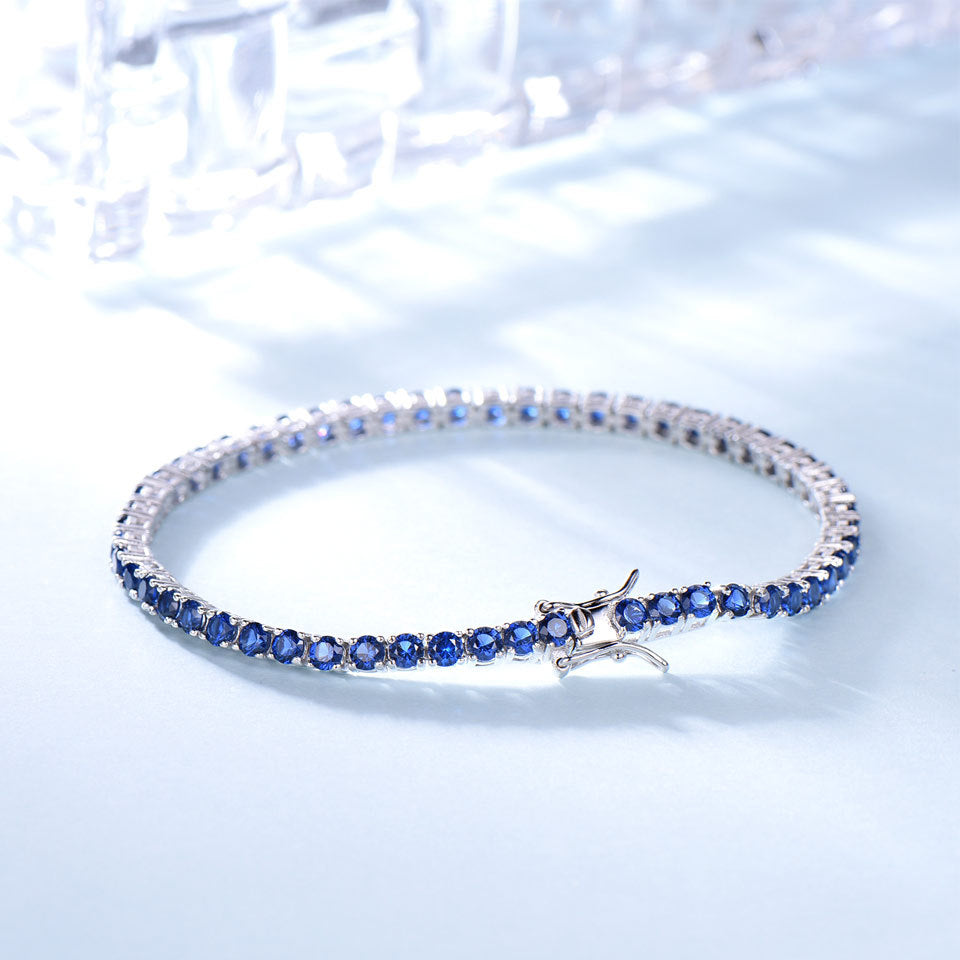Blue Sapphire Tennis Bracelet in 925 Sterling Silver