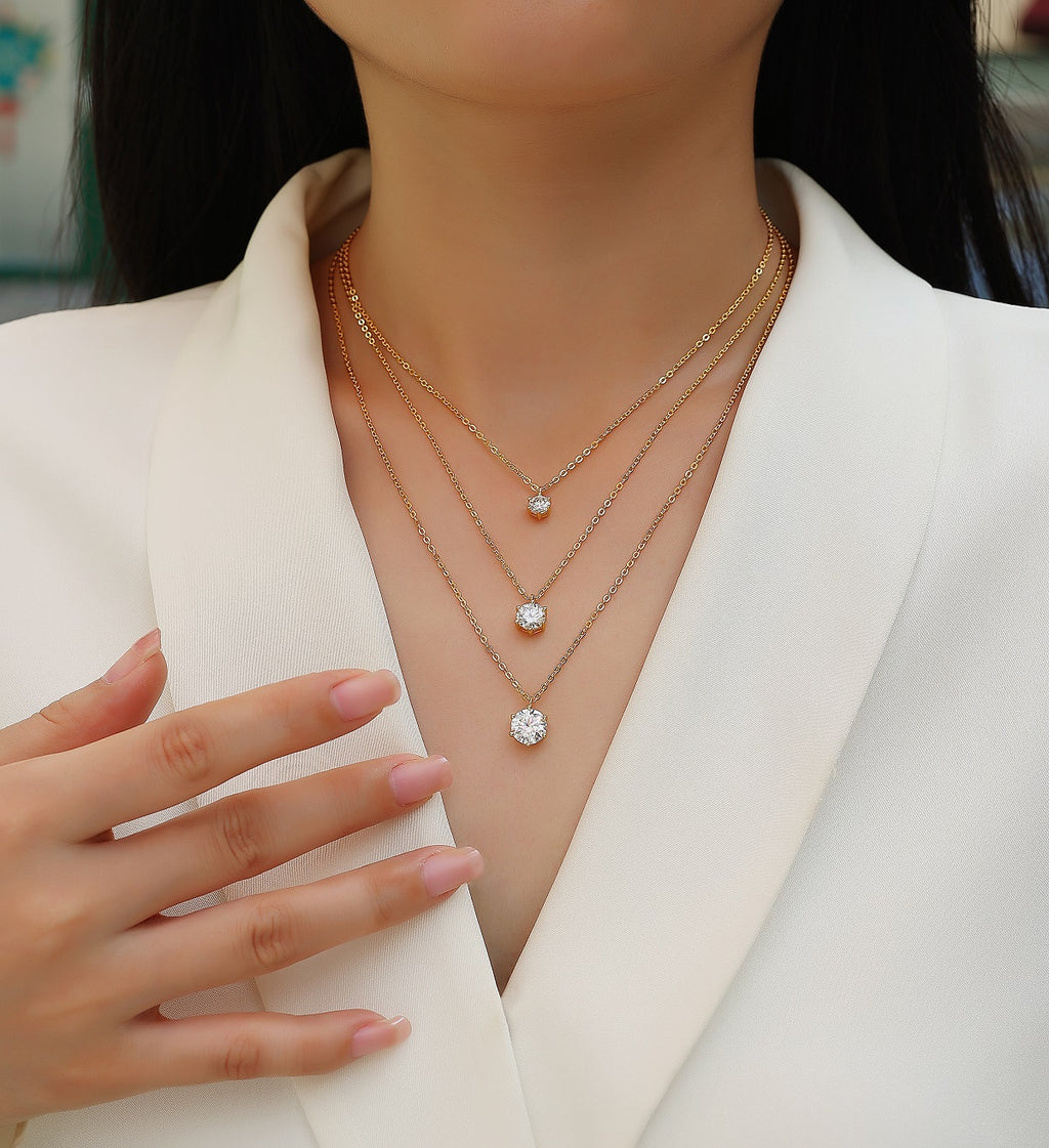 Triple Glow Moissanite Layered Necklace