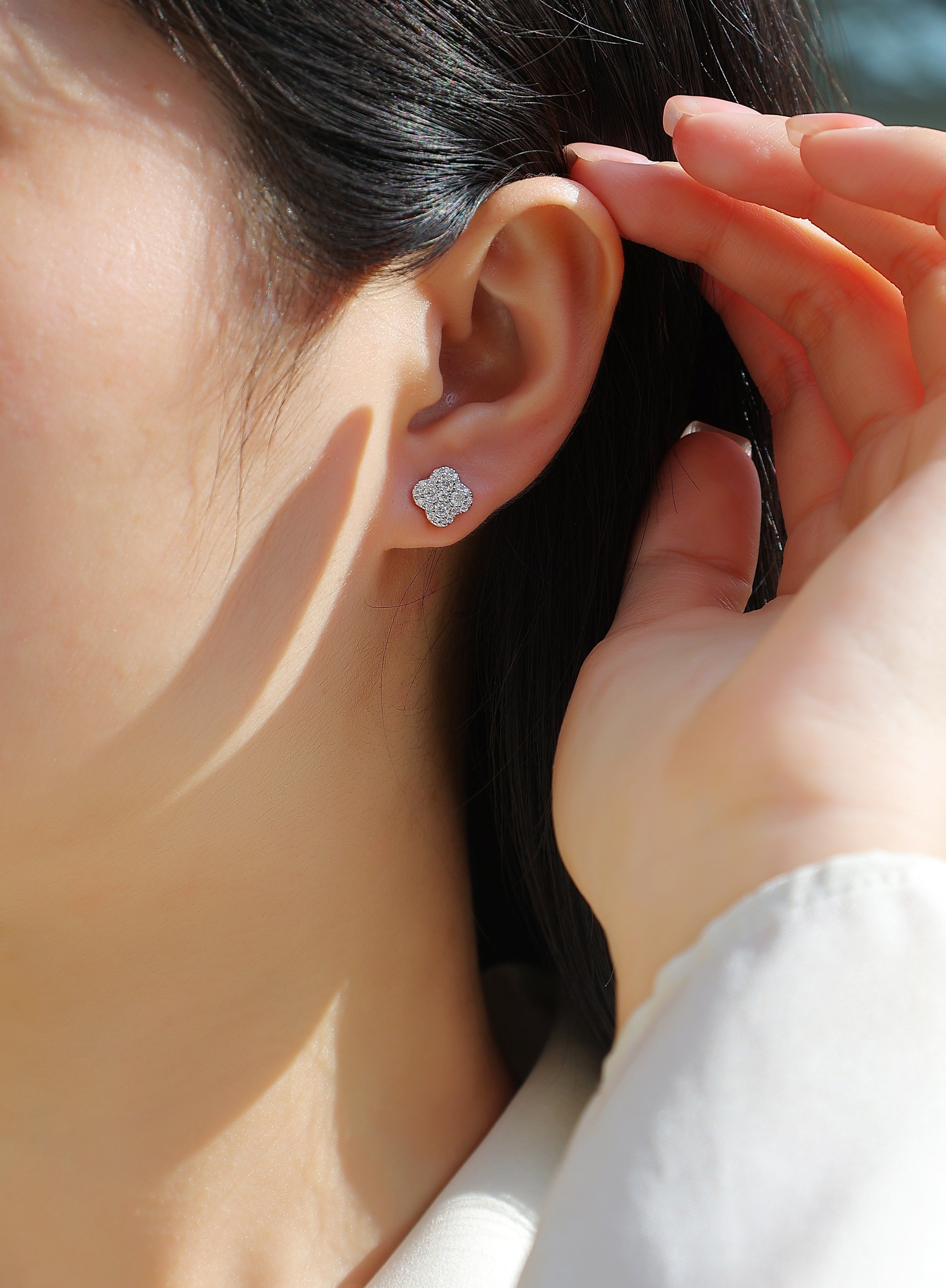 Lucky Clover Moissanite Stud Earrings