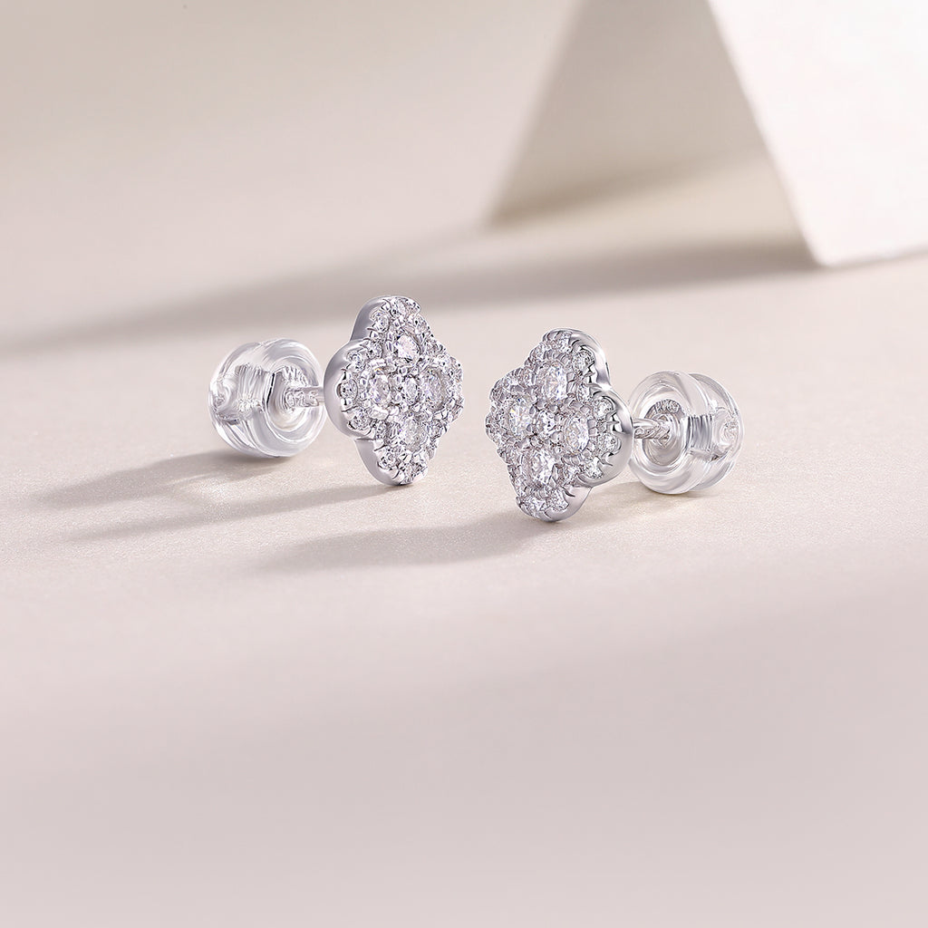 Lucky Clover Moissanite Stud Earrings