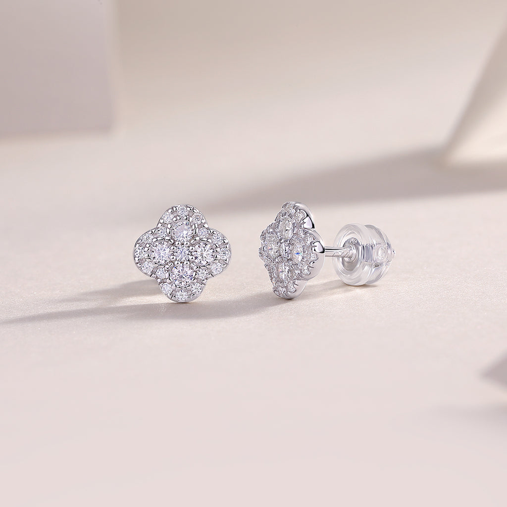 Lucky Clover Moissanite Stud Earrings
