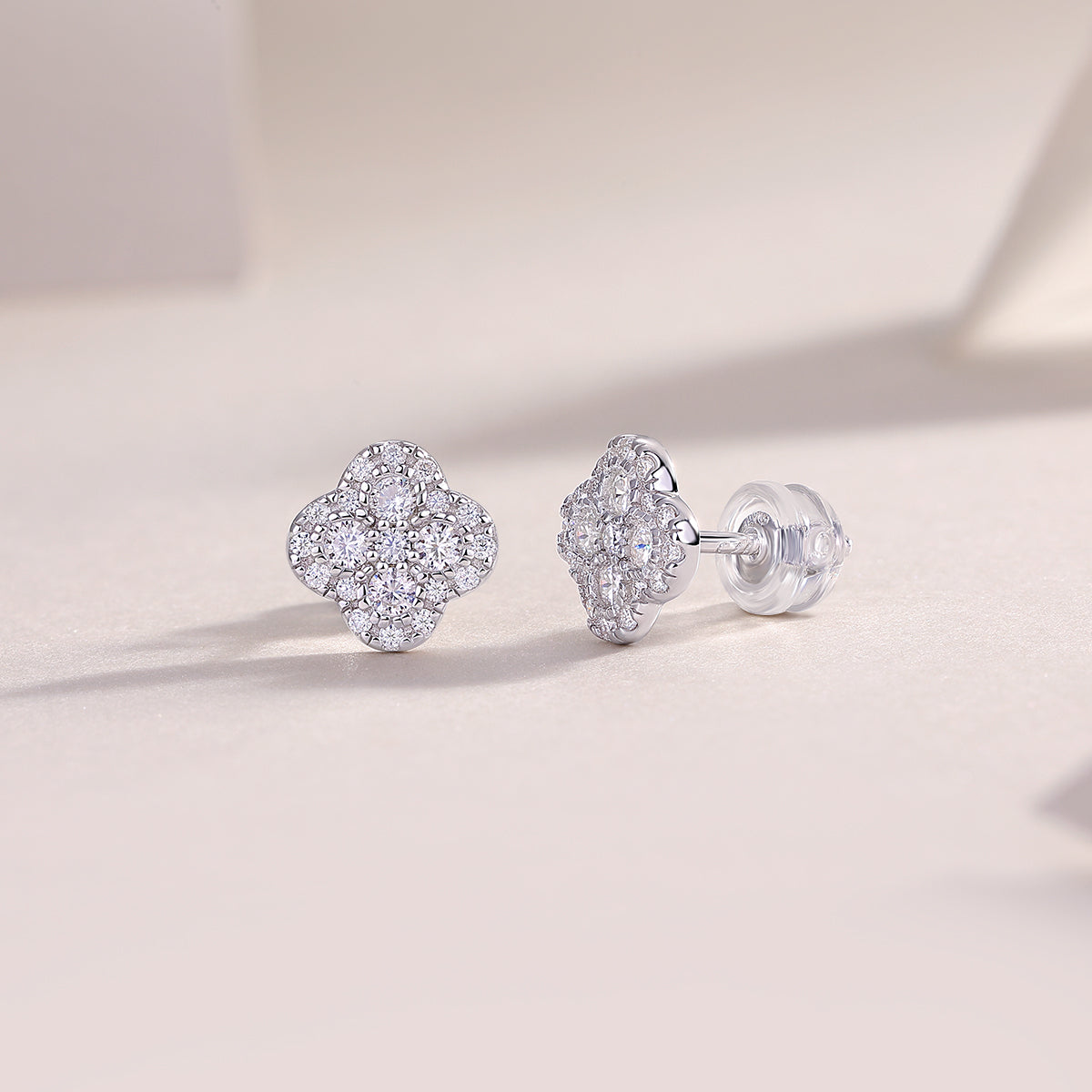 Lucky Clover Moissanite Stud Earrings