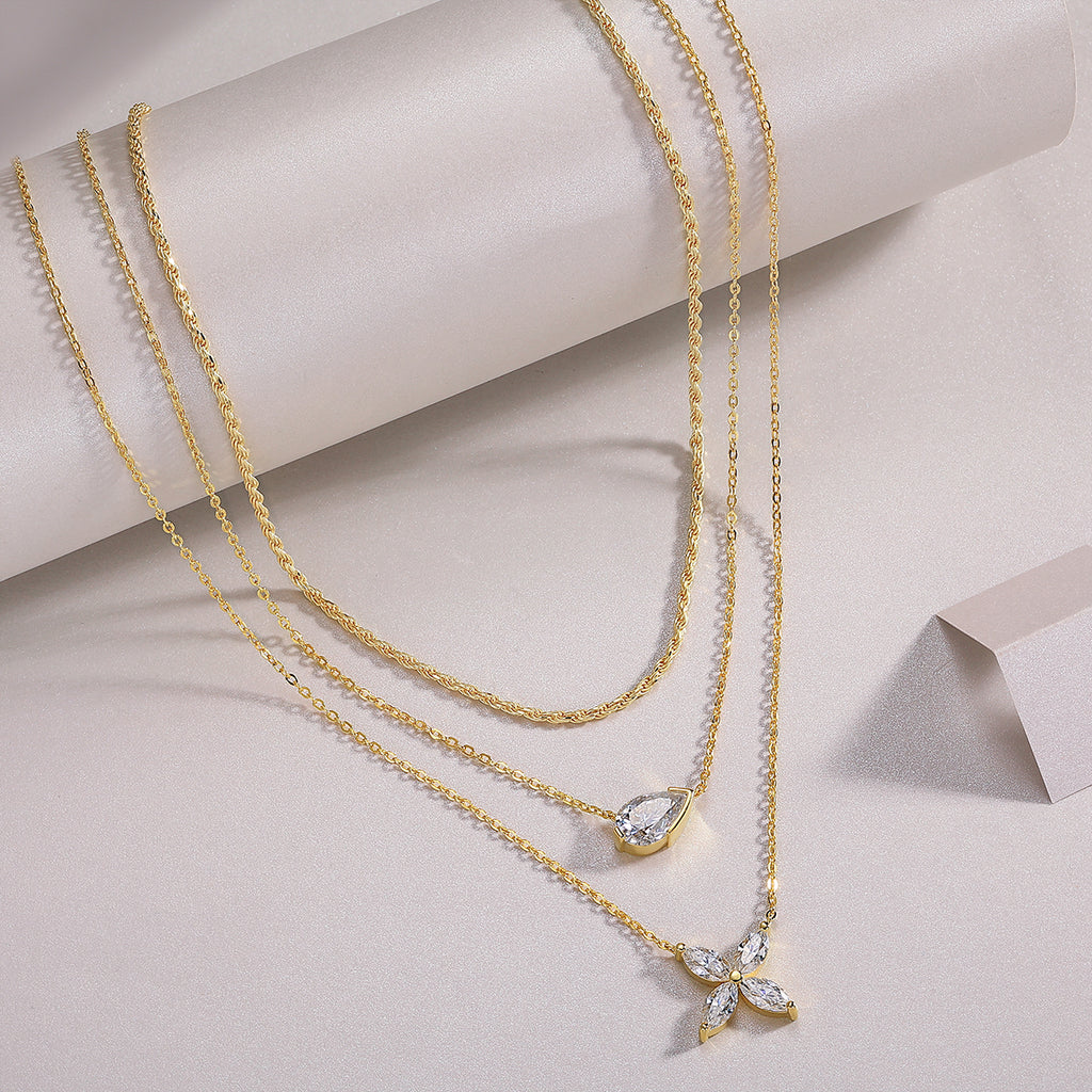 Golden Pear Layer Moissanite Necklace