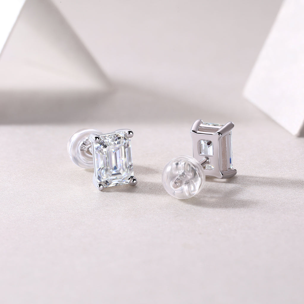 Emerald Cut Moissanite Stud Earrings – Classic Sparkle