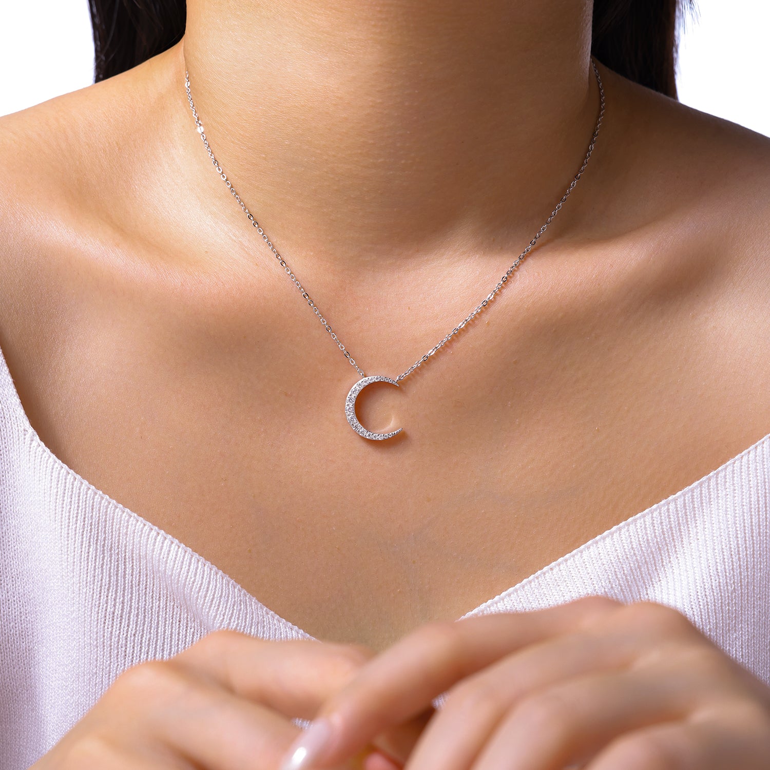 Celestial Crescent Moissanite Necklace