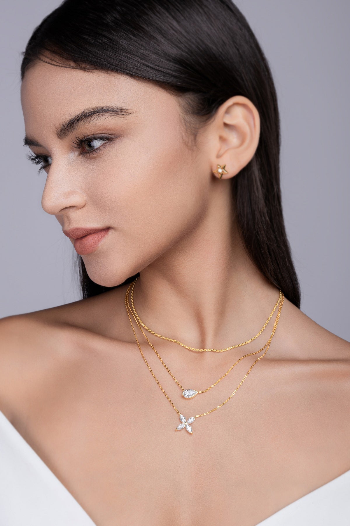 Golden Pear Layer Moissanite Necklace