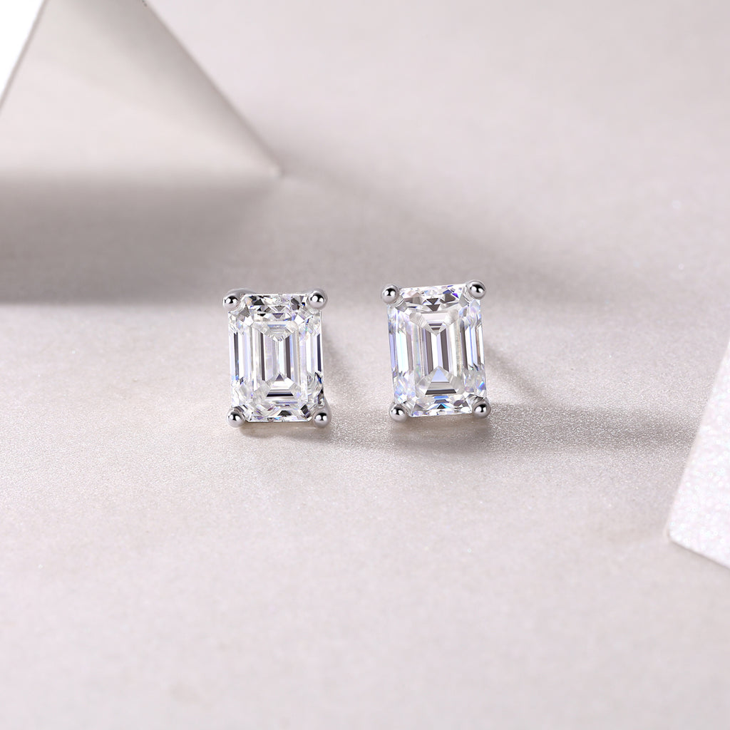 Emerald Cut Moissanite Stud Earrings – Classic Sparkle
