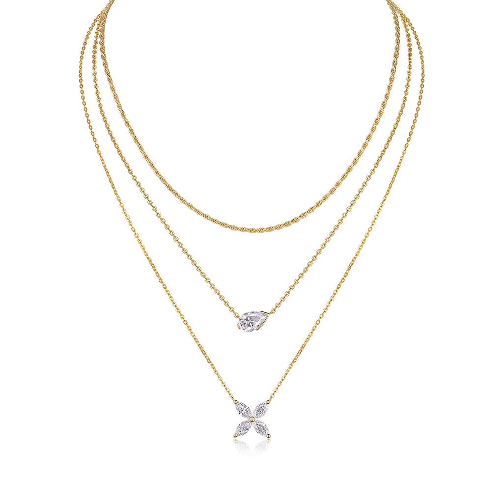 Golden Pear Layer Moissanite Necklace