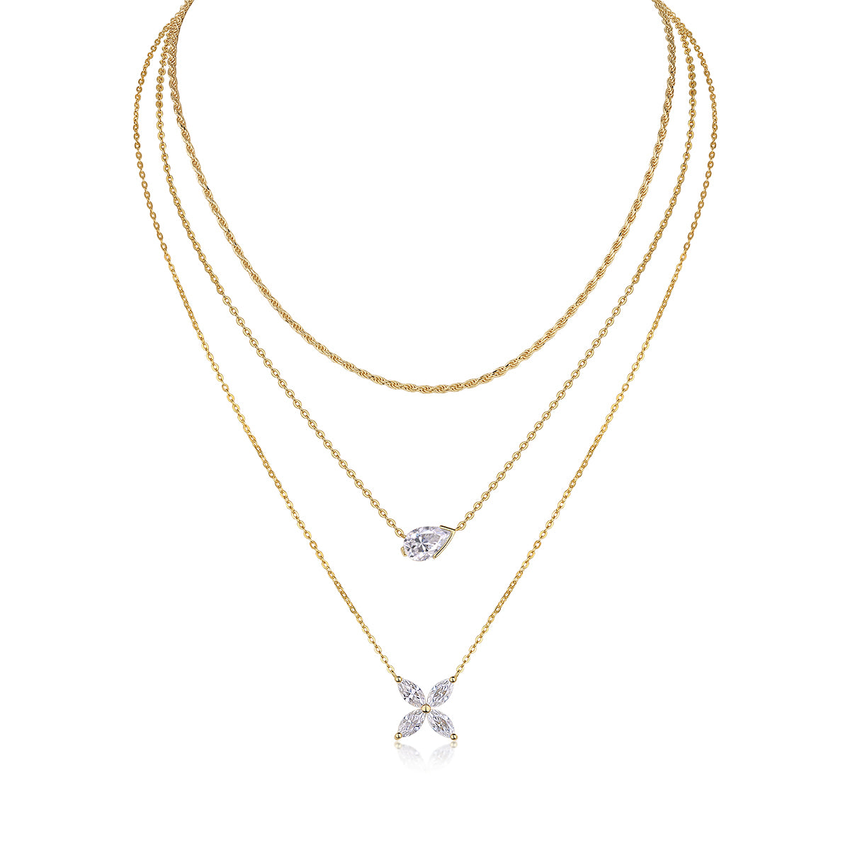 Golden Pear Layer Moissanite Necklace