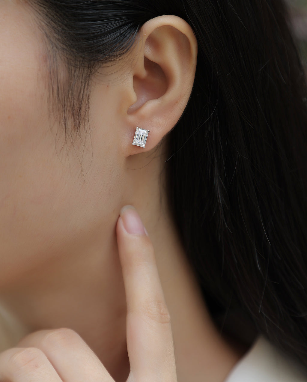 Emerald Cut Moissanite Stud Earrings – Classic Sparkle