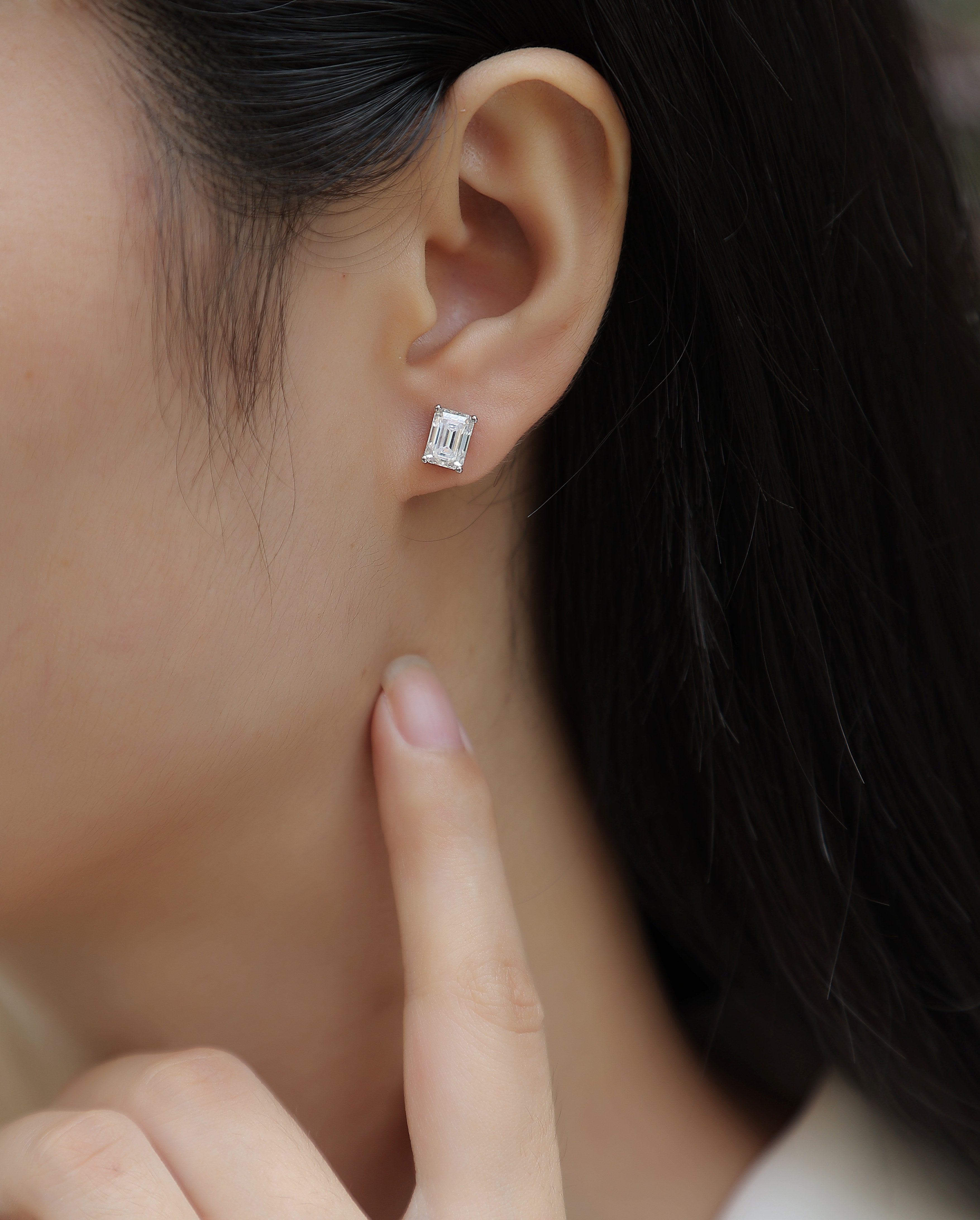 Emerald Cut Moissanite Stud Earrings – Classic Sparkle