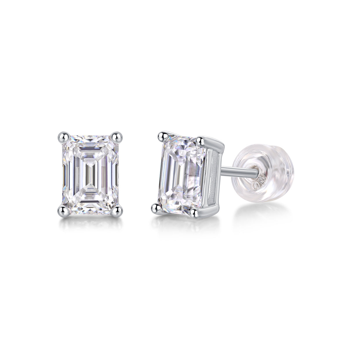Emerald Cut Moissanite Stud Earrings – Classic Sparkle